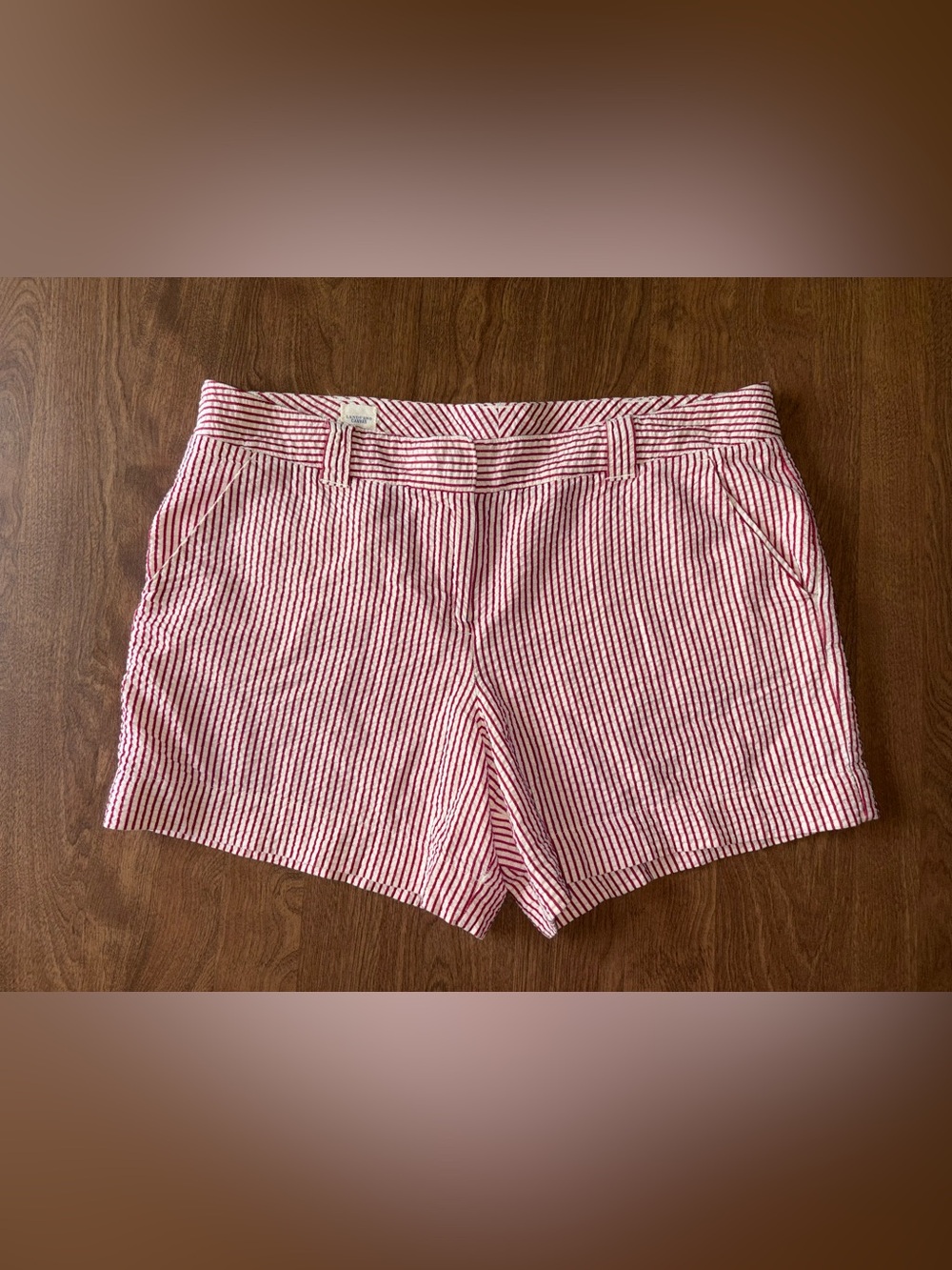 Lands' End Red & White Striped Seersucker Bermuda Shorts